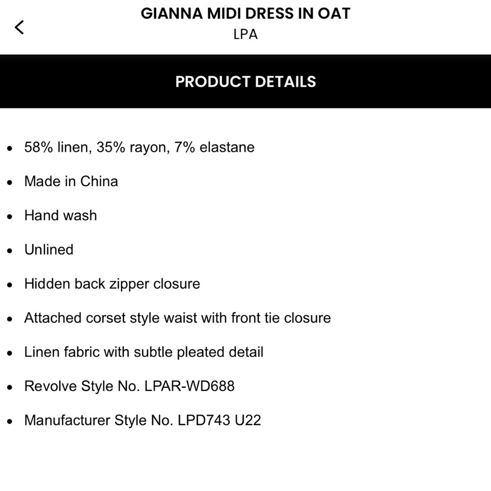 LPA GIANNA MIDI DRESS IN OAT- Small - Picture 9 of 10